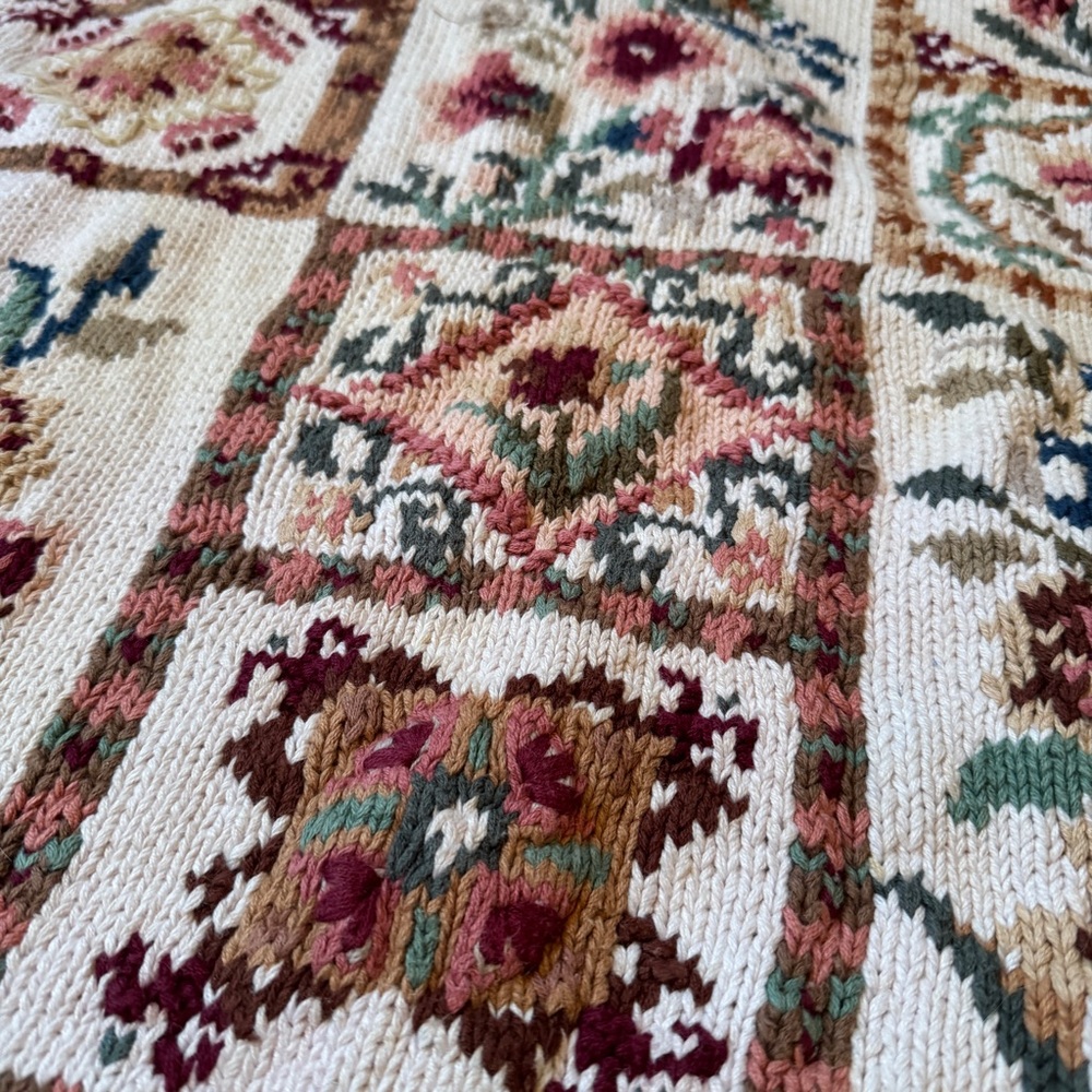 Tiara Vintage Handmade Cream Crew Neck Sweater with Intricate Embroidery - Picture 3 of 5